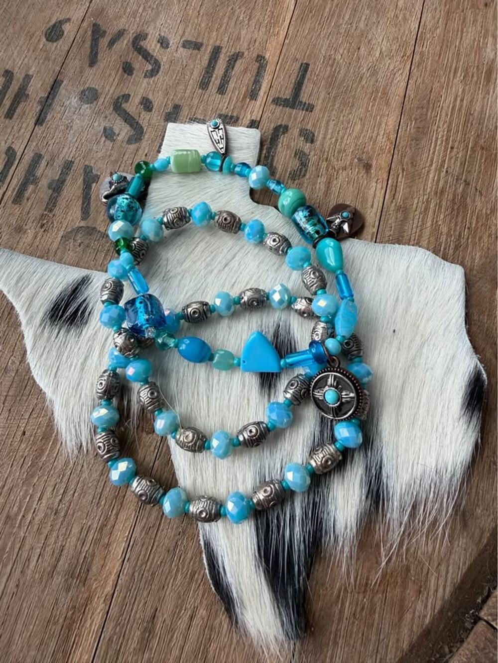 Handmade Turquoise & Blue Beaded Bracelet Set | Southwestern Style